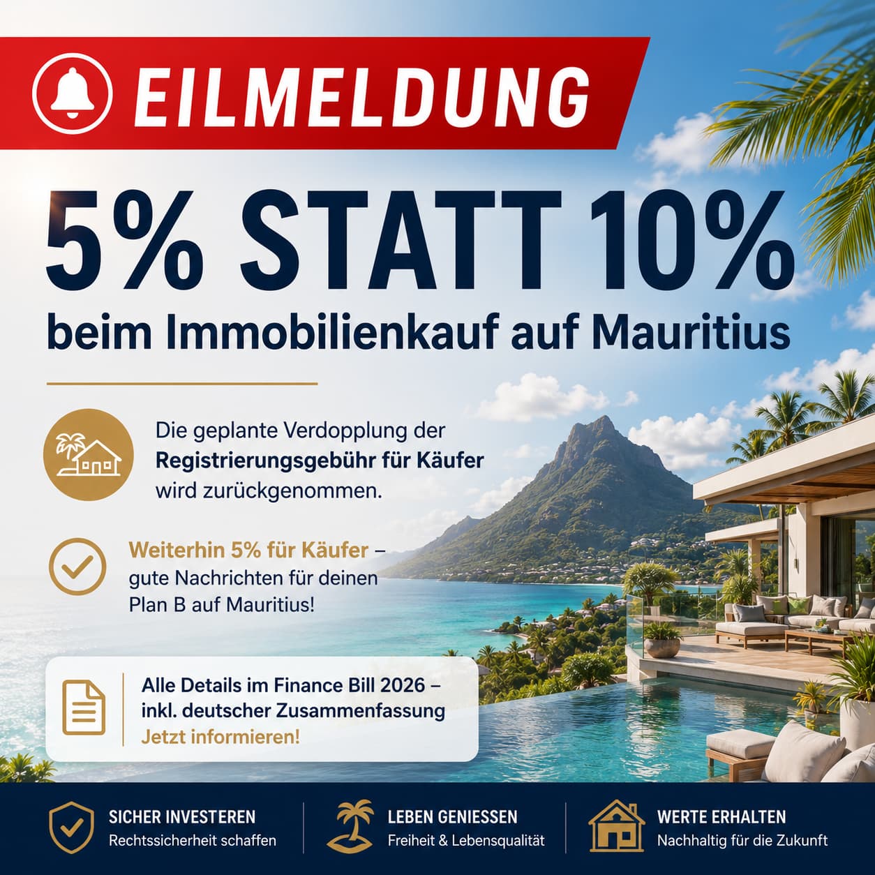 Registrierungsgebühr Mauritius Immobilienkauf 2026