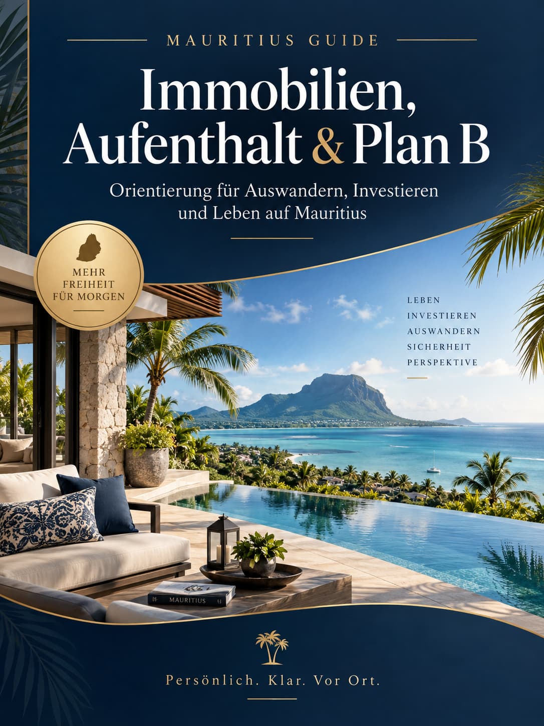 Leitfaden-Cover für Mauritius mit Fokus auf Immobilienkauf, Aufenthalt, Auswandern und persönlichem Plan B